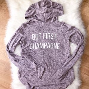 Purple 'But First Champagne' Soft Pullover Sweater
